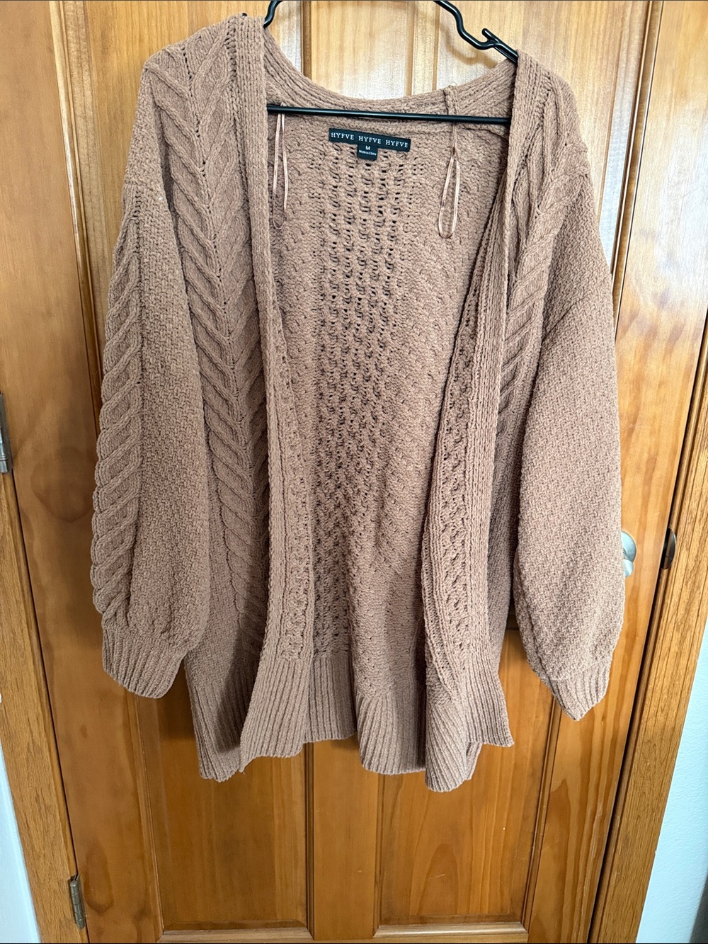 Hy Five Taupe Cable Knit Open-Front Cardigan size medium